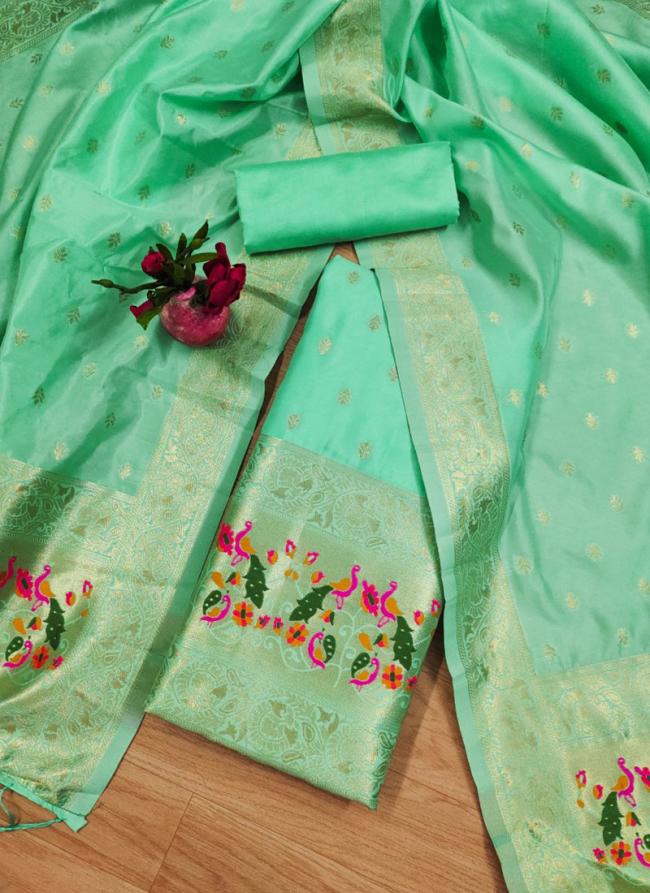 Banarasi Silk Sea Green Festival Wear Weaving Dress Material